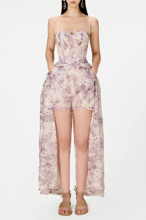 Abetzi Floral Embroidered Shorts & Maxi Dress Set - Purple