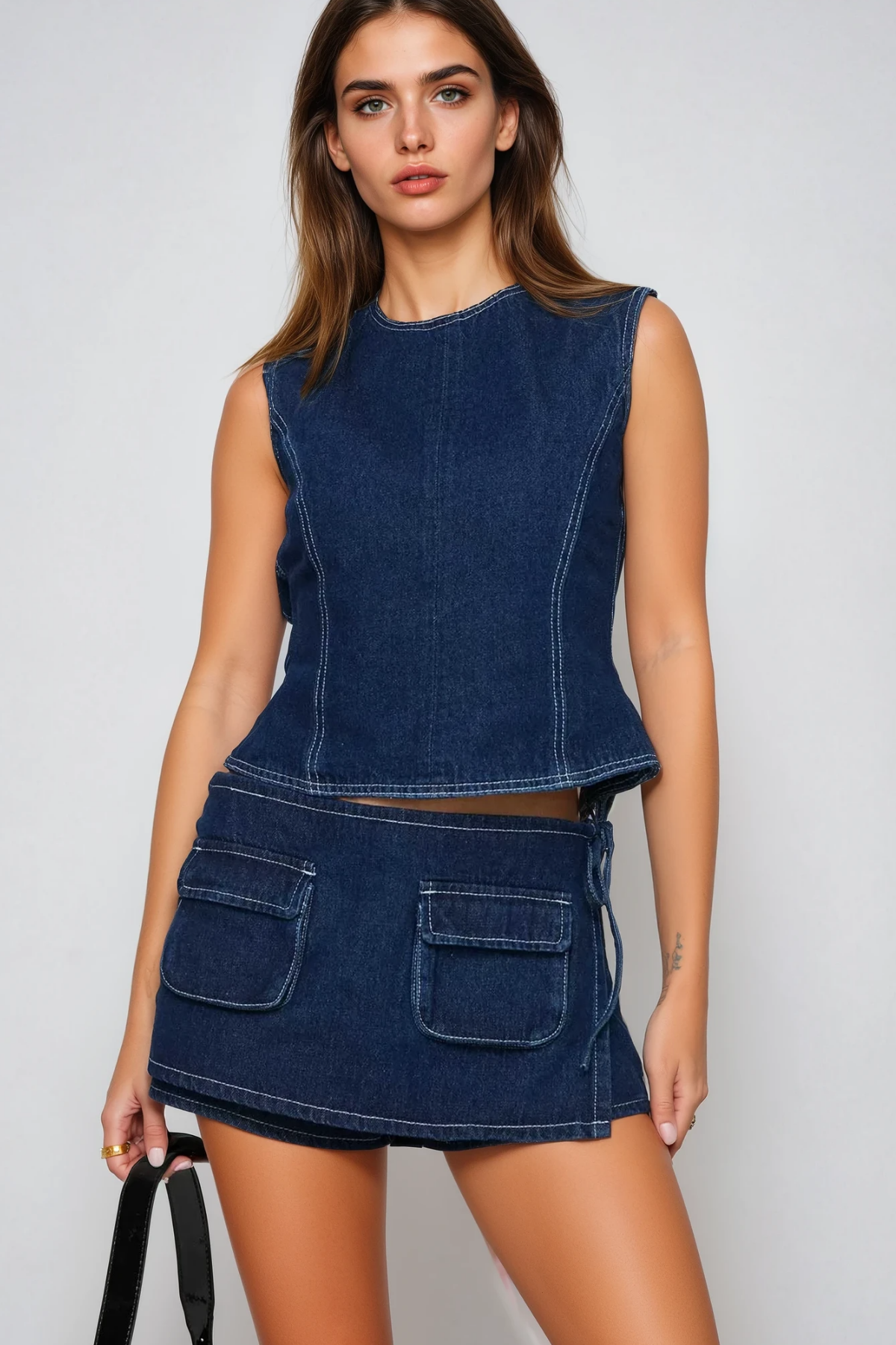 Bartholomeus Pocket Deconstruct Denim Mini Skirt In Dark Wash