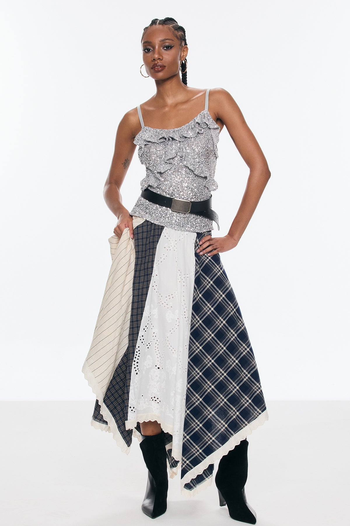 Belva Deconstruct Asymmetric Grid Skirt