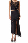 Bess Lace Satin Skirt In Black