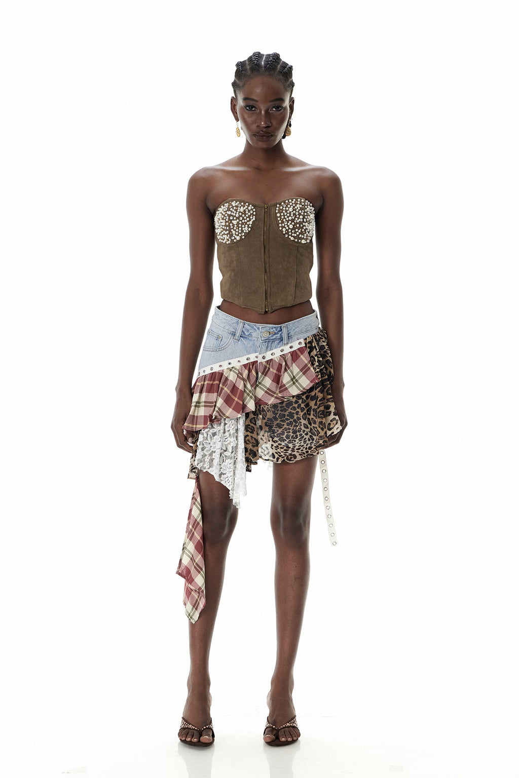 Cruella Patchwork Leopard Lace Mini Skirt
