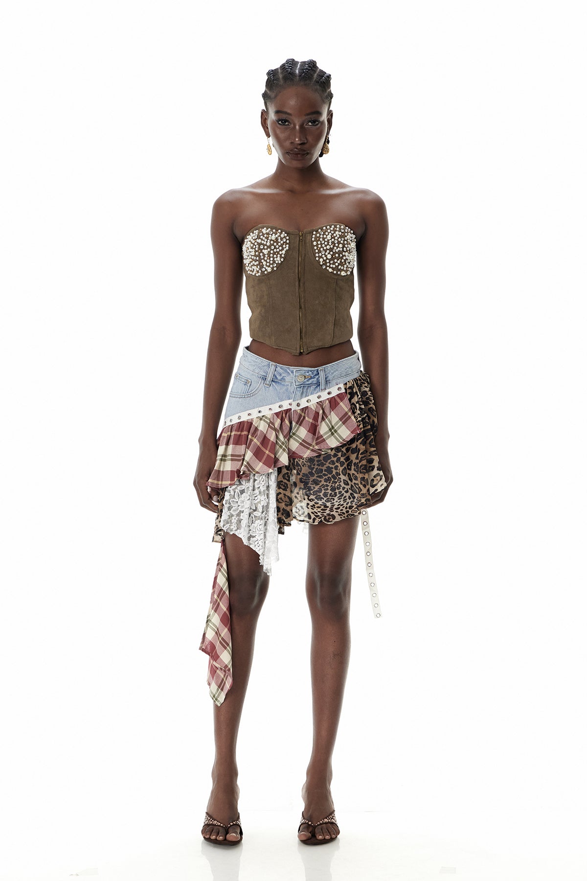 Cruella Patchwork Leopard Lace Mini Skirt