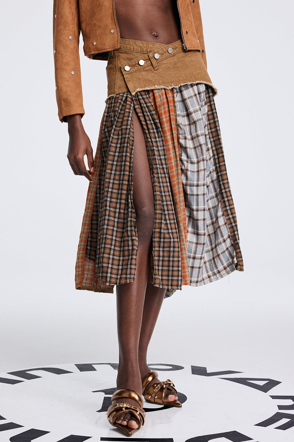 Divya Grid Ruffle Fringe Skirt