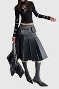 Dvorah Pocket Leather Midi Skirt