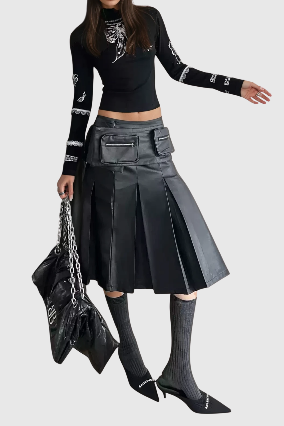 Dvorah Pocket Leather Midi Skirt