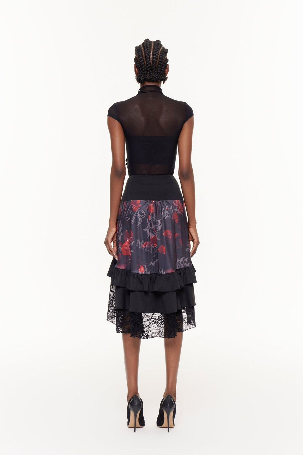 Fabienne Lace Up Lace High Low Skirt