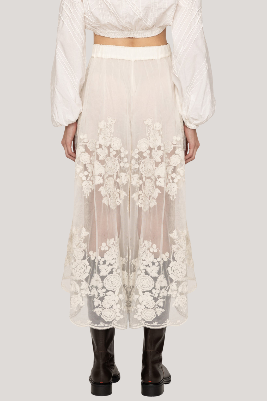 Faunus Embroidered Floral Mesh Maxi Skirt In White