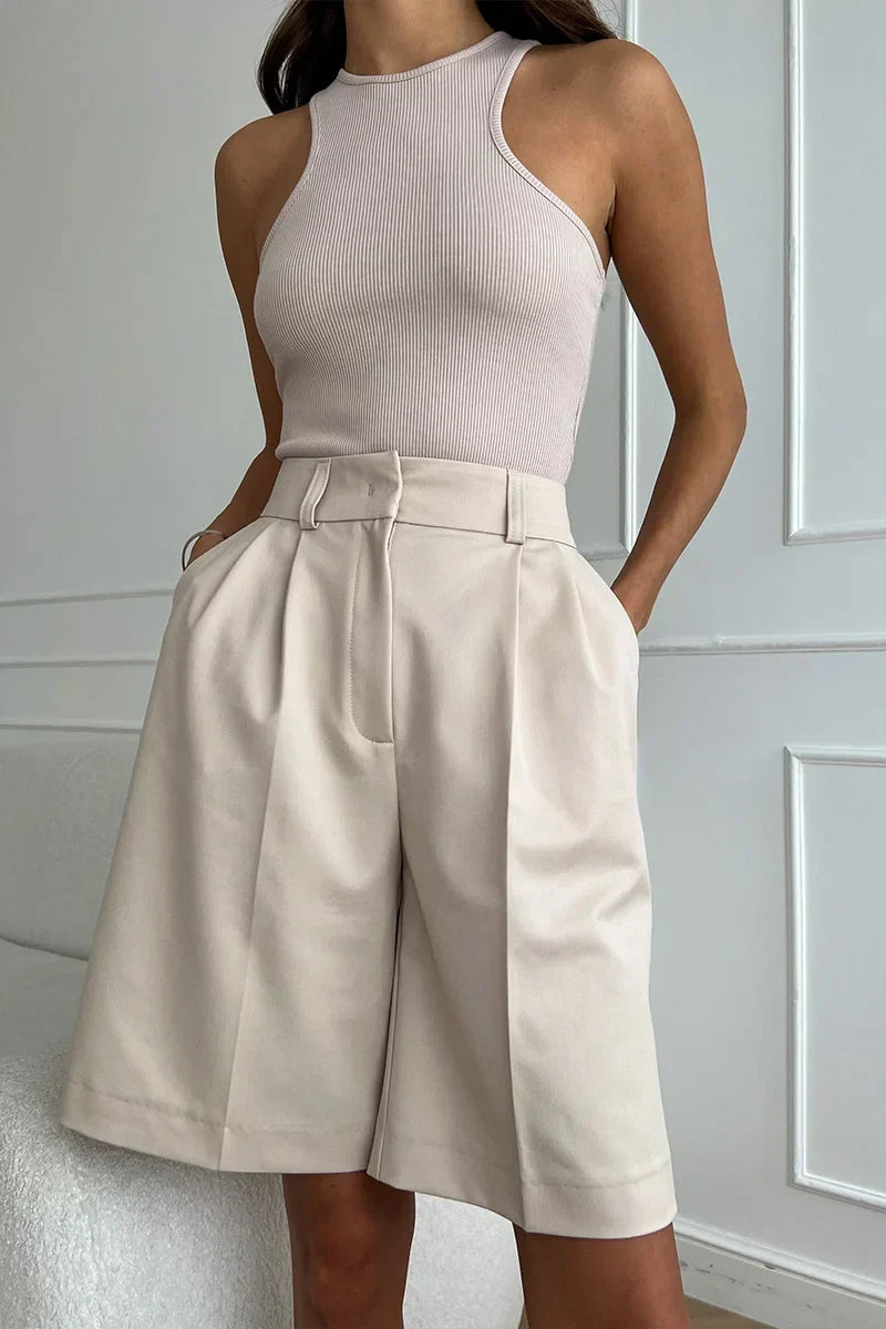 High Waist Pleated Bermuda Shorts