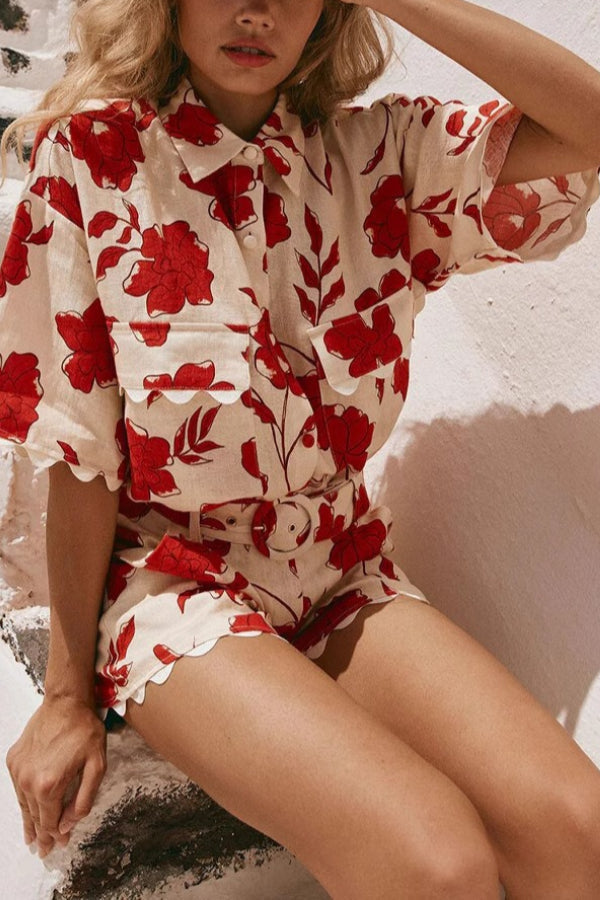 Fashionable and versatile lace print. stylish and casual Shorts Set