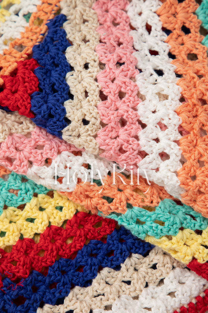 Rainbow Crochet Tie Waist Shorts