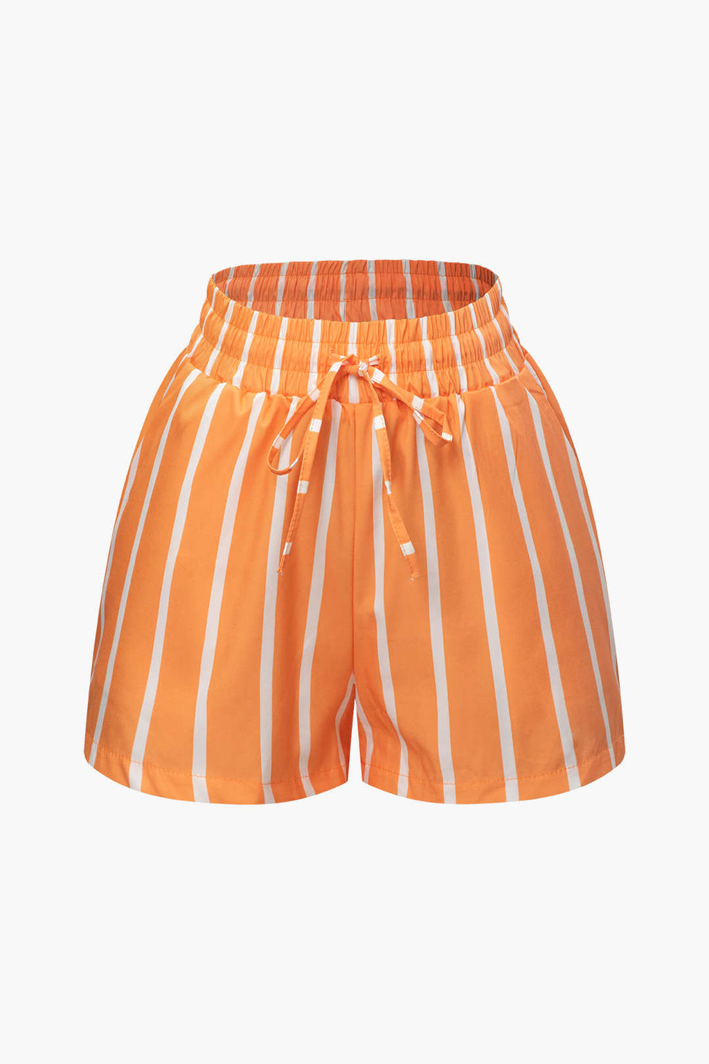 Vertical Stripe Short Sleeve Shirt And Elastic Waist Shorts Set