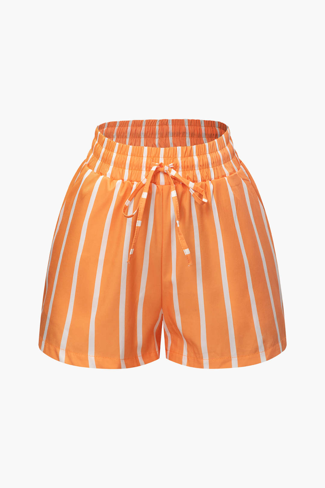 Vertical Stripe Short Sleeve Shirt And Elastic Waist Shorts Set