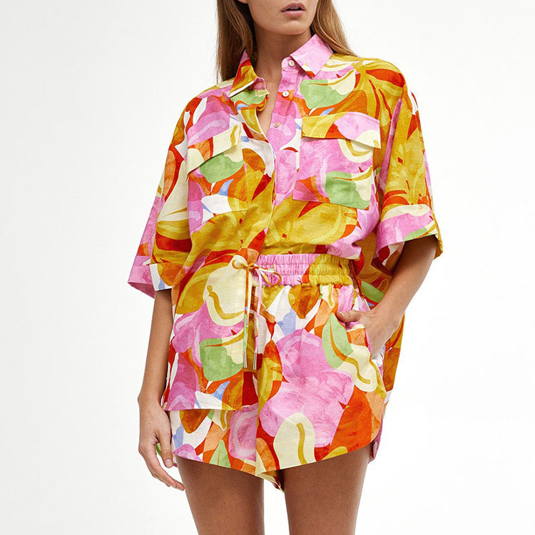 Casual Colorful Vacation Printed Shirt and Shorts Set