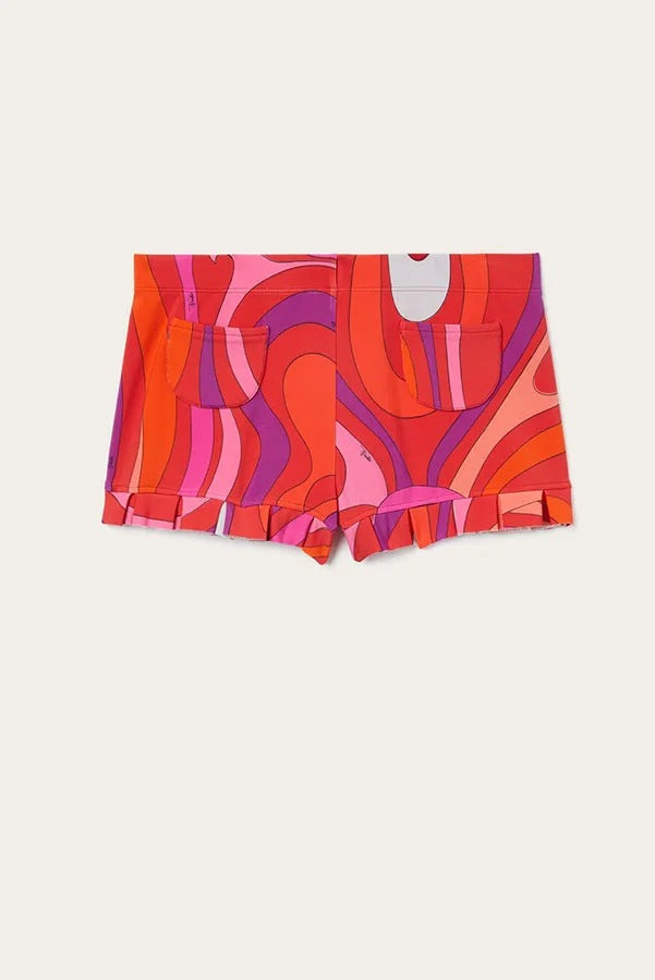 Ansela Unique Print Halter Tie-up Neck Tank and Stretch Pocket Ruffles Trim Shorts Set