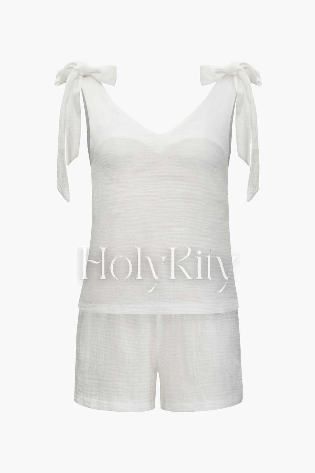 Linen-Blend Knot Strap Tank Top And Shorts Set