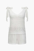 Linen-Blend Knot Strap Tank Top And Shorts Set