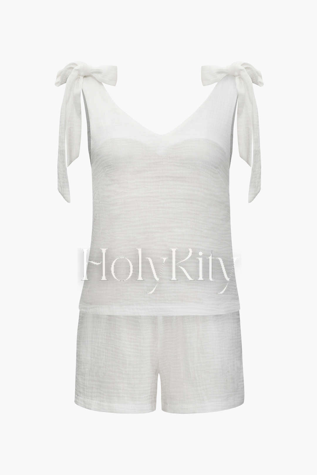 Linen-Blend Knot Strap Tank Top And Shorts Set