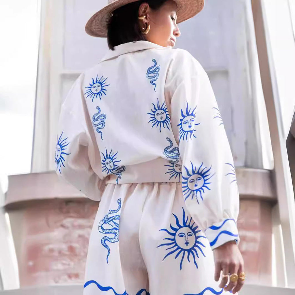 Vacation Sunface Printed Shirt and Shorts Set