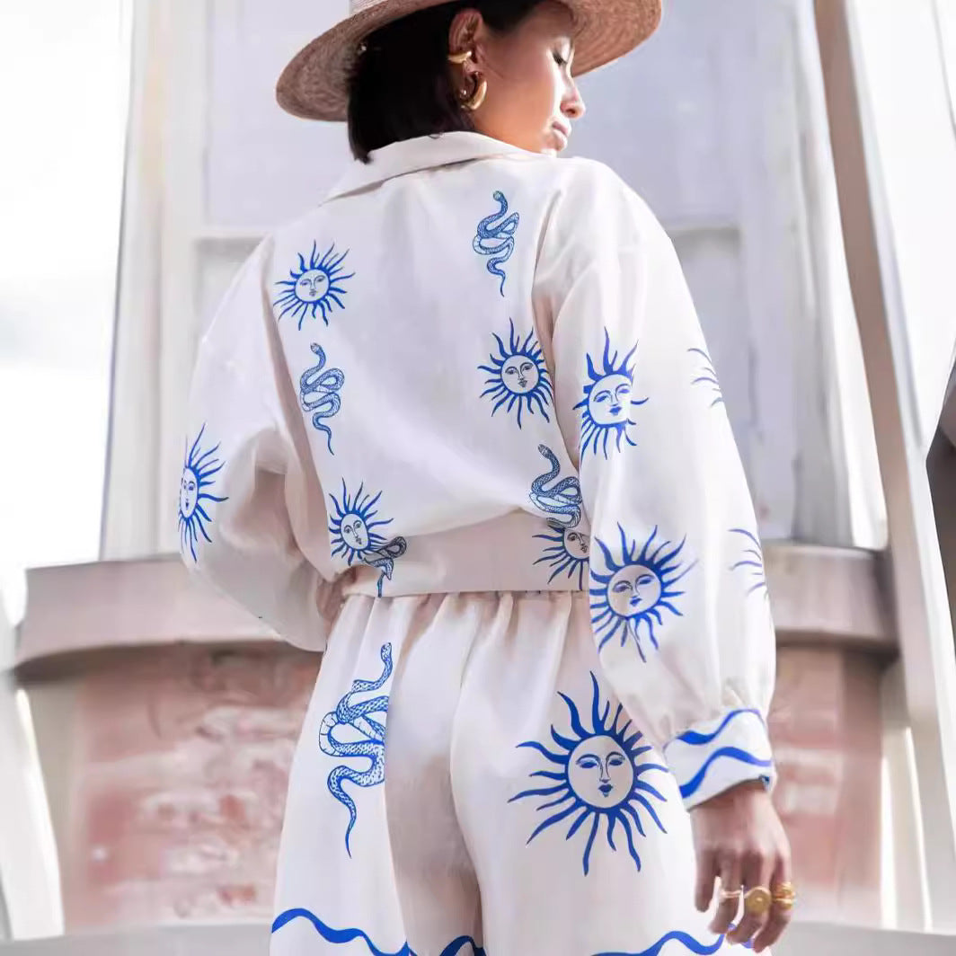 Vacation Sunface Printed Shirt and Shorts Set