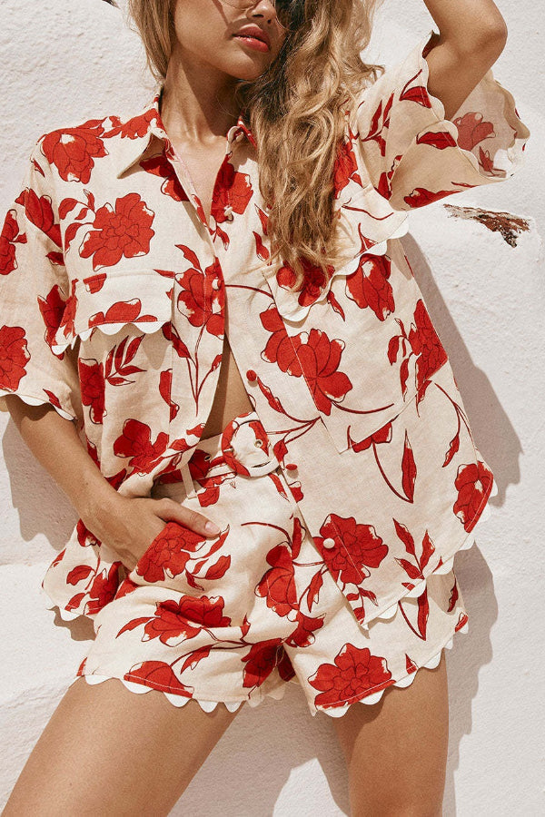 Fashionable and versatile lace print. stylish and casual Shorts Set
