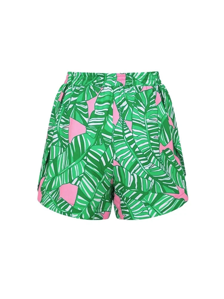 Green Printed Surf Shorts Set
