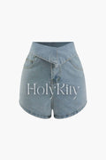 Foldover Waist Denim Shorts