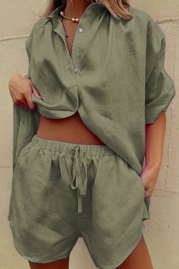 Single-breasted short-sleeved shirt two-piece suit