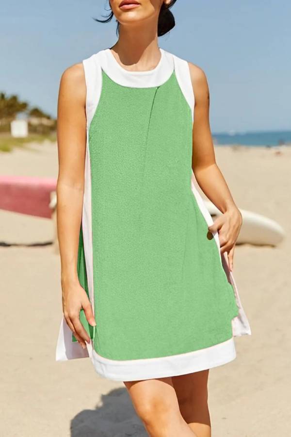Women's Color Block Sleeveless Side Slit Tops and Matching Shorts Two Piece Set