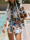 Unique Casual Scallop Painting Print Shorts Two-piece Set