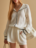 Stylish Sporty Retro Hooded Knit Top And Knit Shorts Set