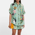 Green Printed Short Slevees Shirt and Shorts Set