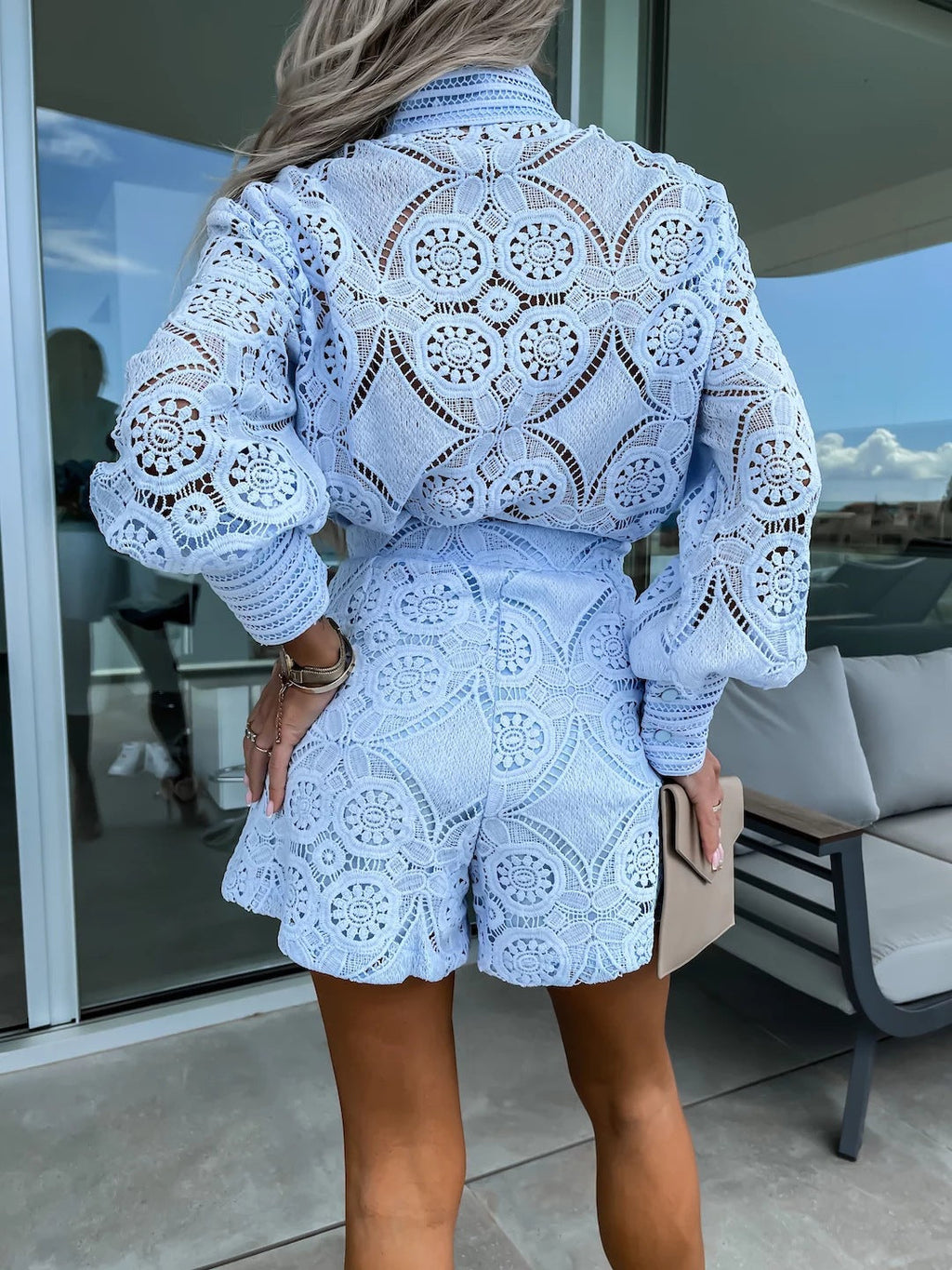 Fashion Lace Shirt and Shorts Set