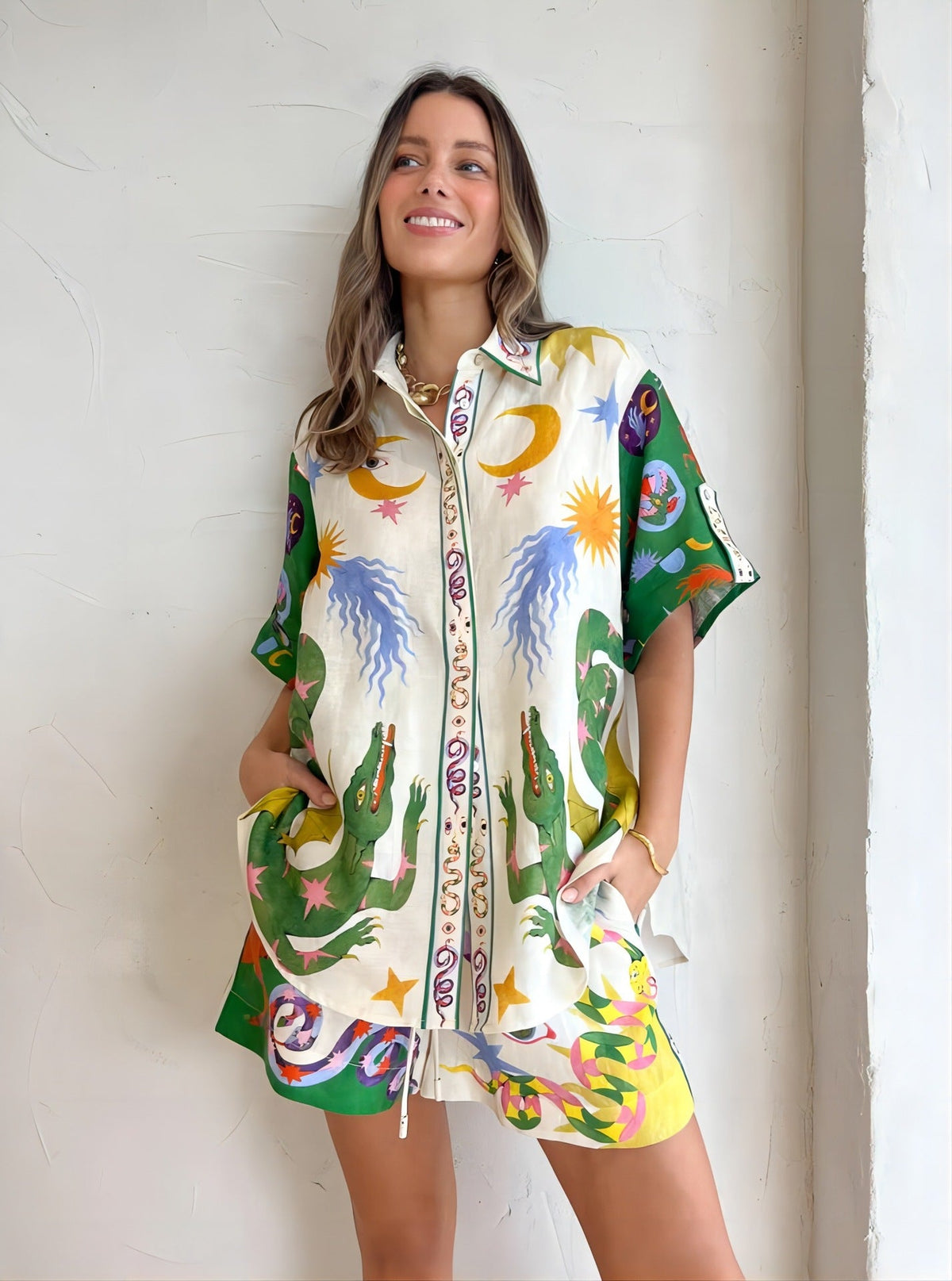 Graffiti Printed Shirt and Shorts Set
