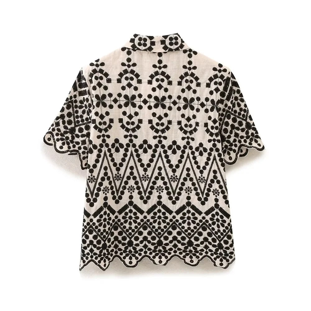 Embroidery Vacation Short Slevees Shirt and Shorts Set