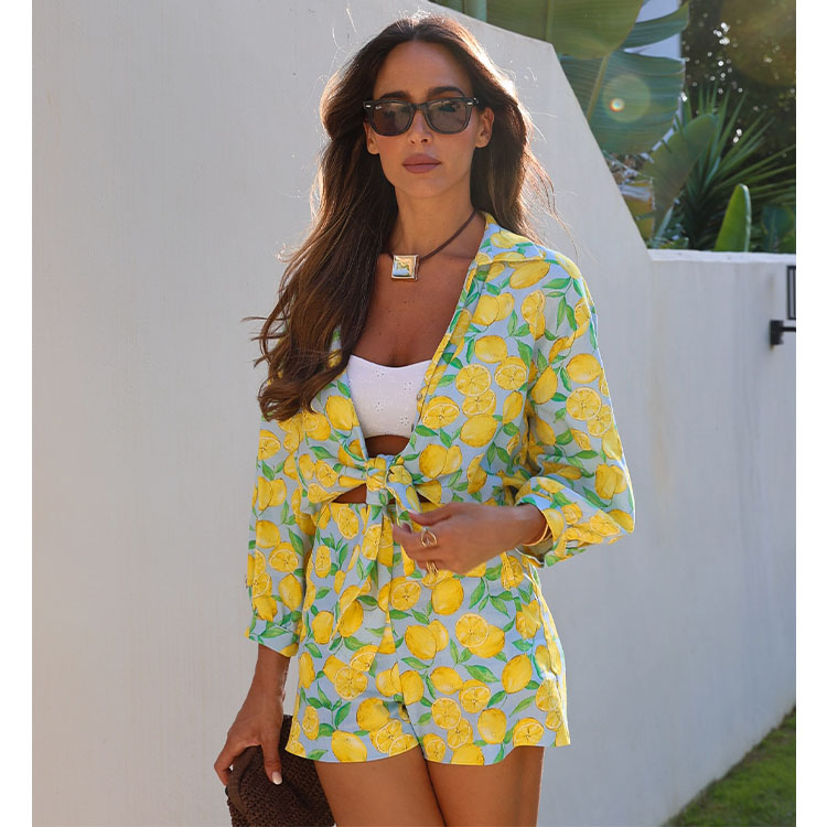 Lemon Print Vacation Shirt and Shorts Set