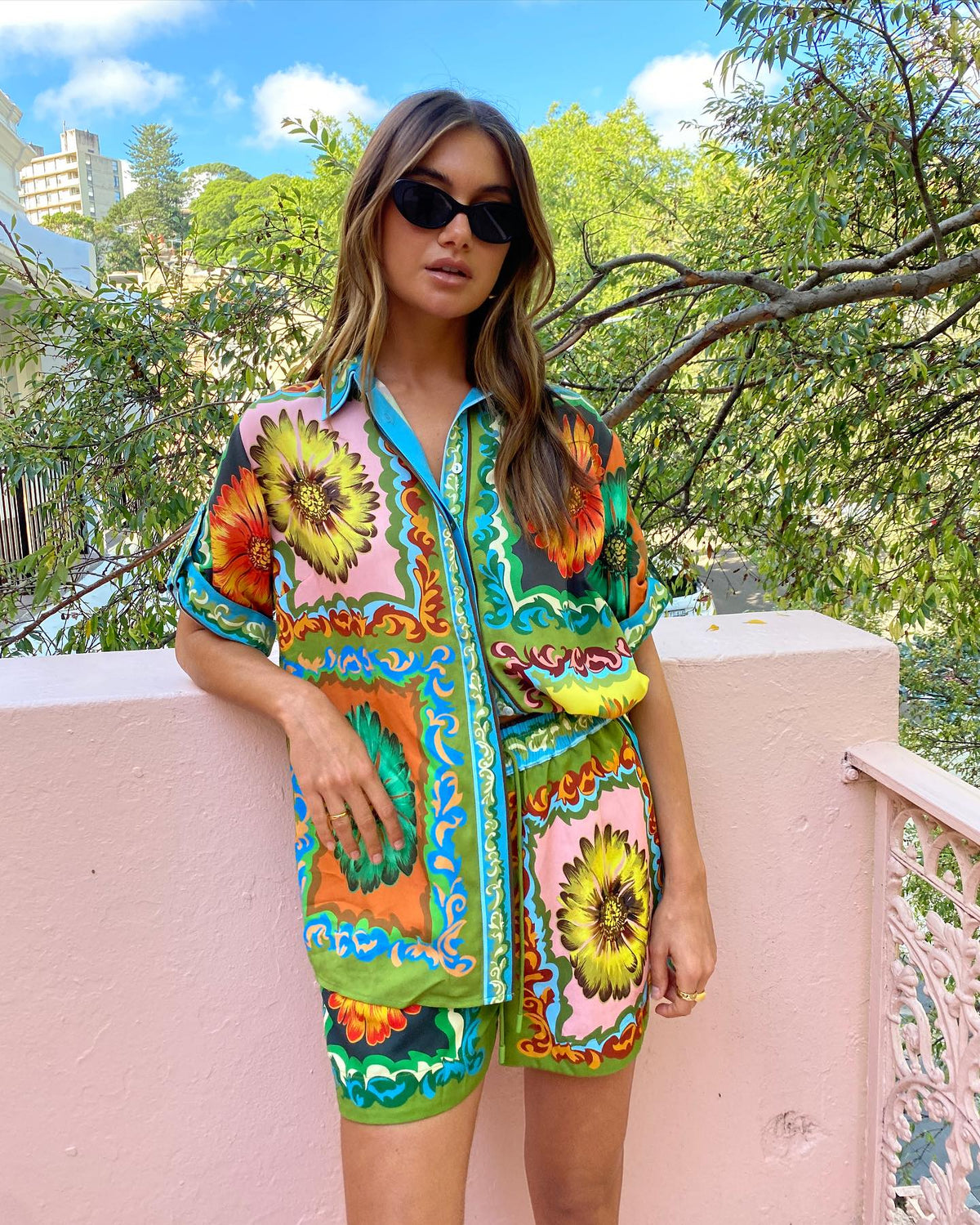 Vacation Printed Short Slevees Shirt and Shorts Set