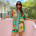 Vacation Printed Short Slevees Shirt and Shorts Set