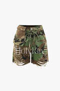 Camo Destroyed Cargo Shorts
