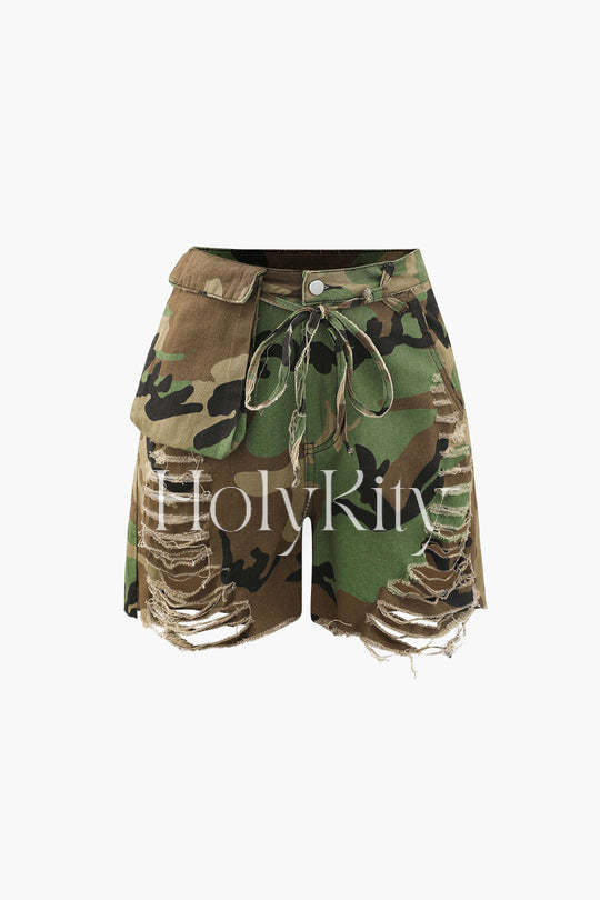 Camo Destroyed Cargo Shorts