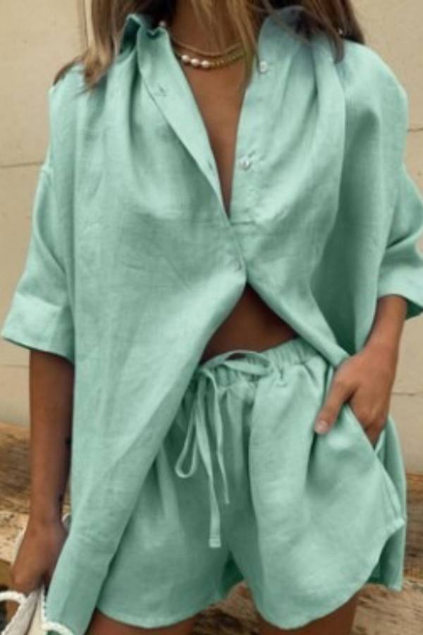 Single-breasted short-sleeved shirt two-piece suit