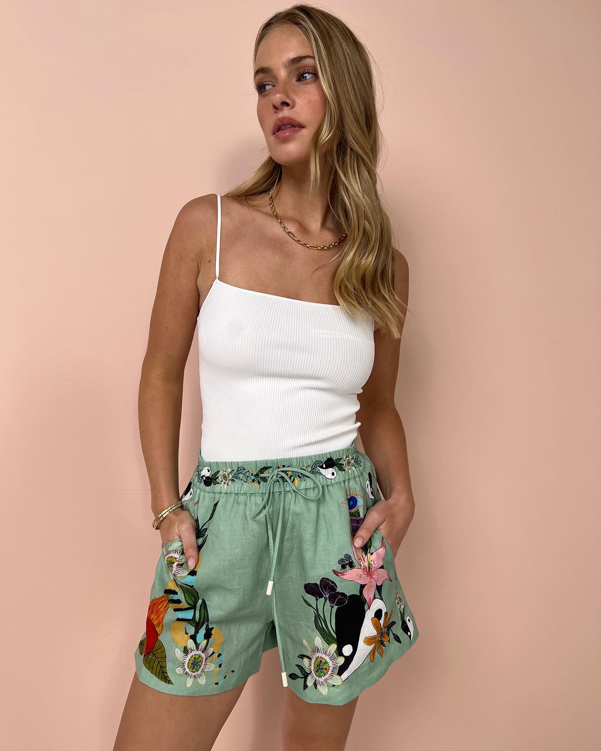 Green Printed Short Slevees Shirt and Shorts Set