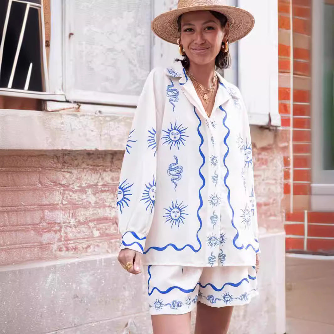 Vacation Sunface Printed Shirt and Shorts Set