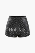 Checkered-effect Faux Leather Shorts