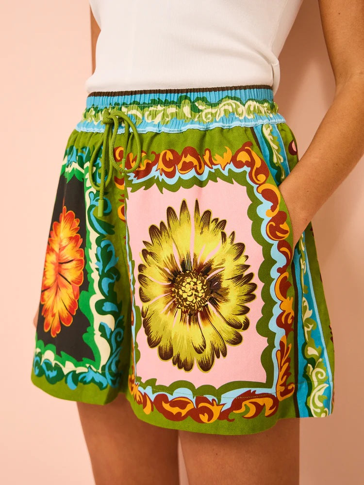Vacation Printed Short Slevees Shirt and Shorts Set