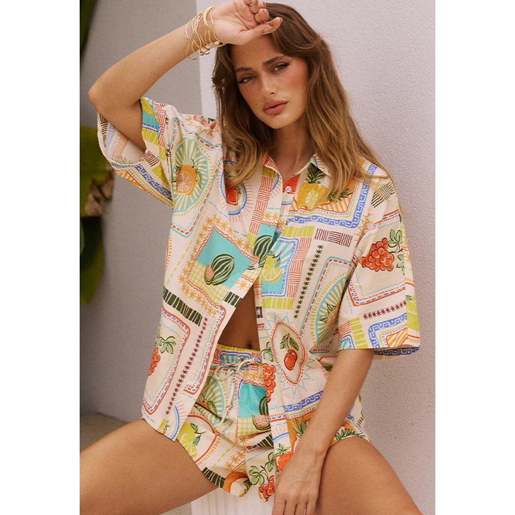Casual Graffiti Printed Shirt and Shorts Set