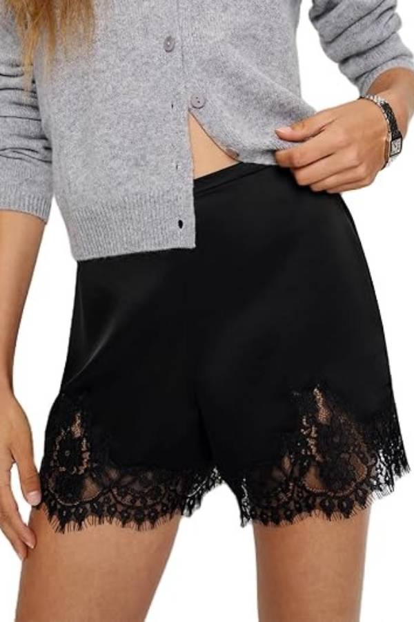 Lace-Paneled Satin Shorts