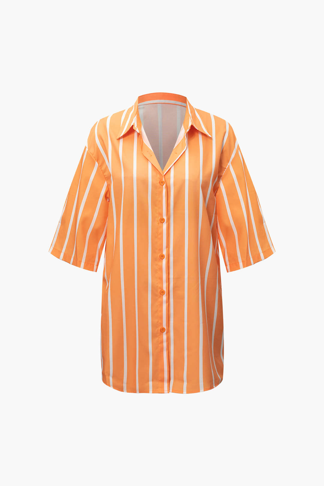 Vertical Stripe Short Sleeve Shirt And Elastic Waist Shorts Set