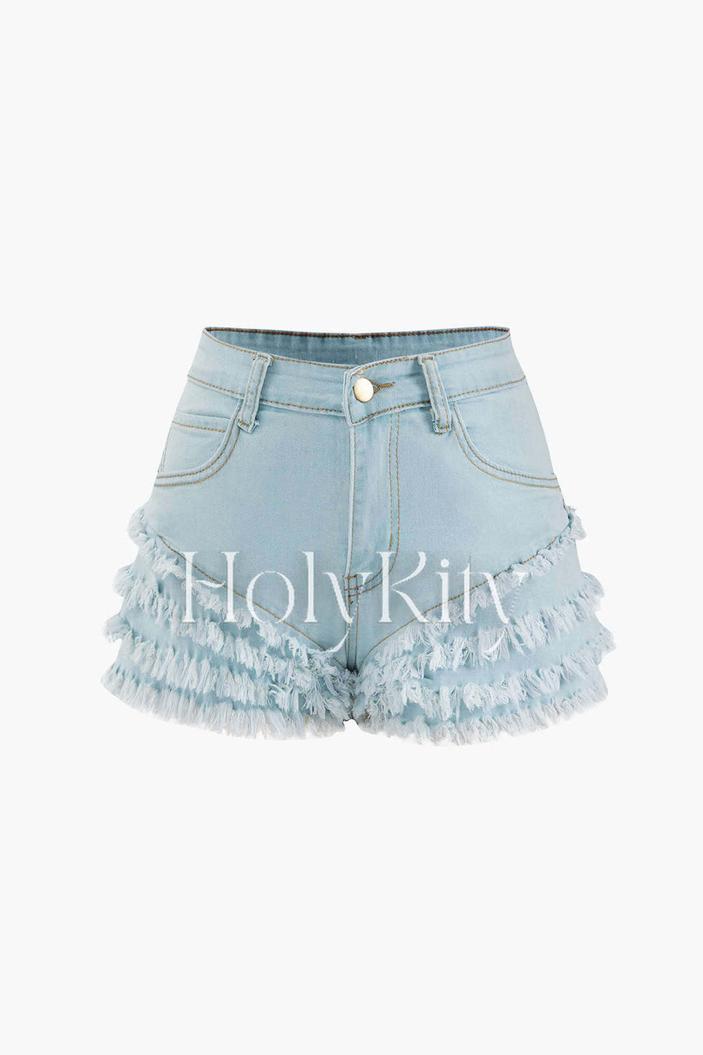 Tiered Frayed Denim Shorts