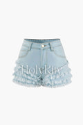 Tiered Frayed Denim Shorts