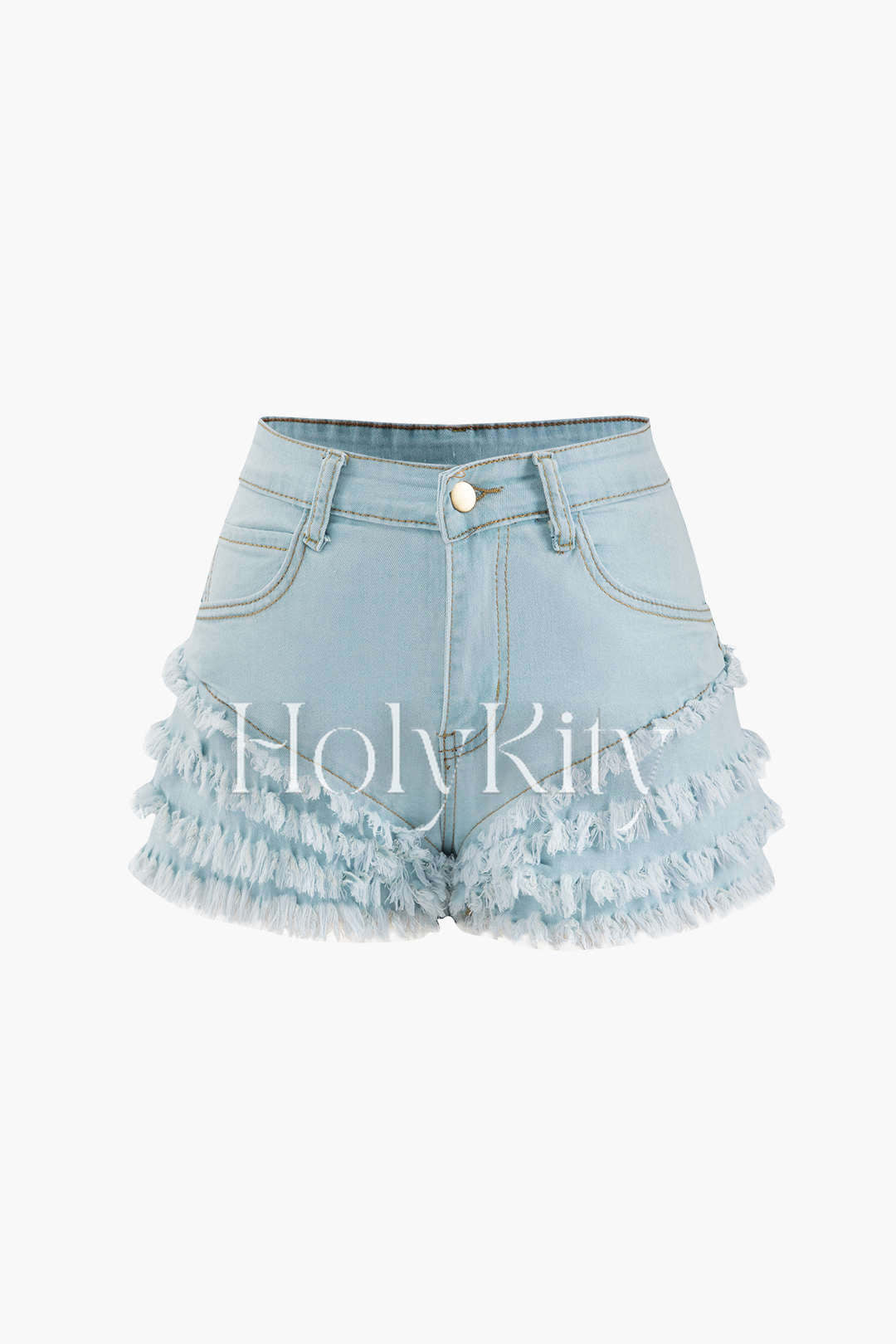 Tiered Frayed Denim Shorts